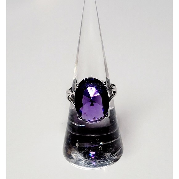 925K Sterling Silver Large Faceted Amethyst Prong Set Ring Womens Sz 6.75 NWOT - Picture 5 of 16